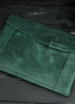 Шкіряний чохол для macbook, дизайн №20 натуральна вінтажна шкіра, колір зелений3 фото