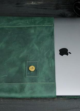Шкіряний чохол для macbook, дизайн №20 натуральна вінтажна шкіра, колір зелений2 фото