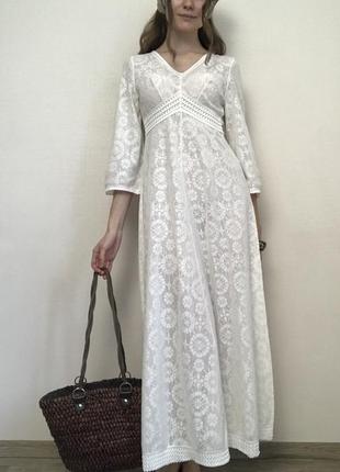 Винтажное платье 70-е белое платье продолговато в стиле бохо кружевное платье9 фото