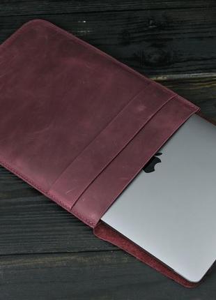 Шкіряний чохол для macbook дизайн №25, натуральна вінтажна шкіра, колір бордо