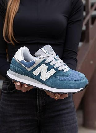 Женские кроссовки нью беланс 574 синие с белым / new balance 574 blue white