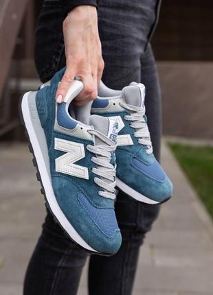 Женские кроссовки нью беланс 574 синие с белым / new balance 574 blue white4 фото