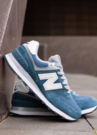 Женские кроссовки нью беланс 574 синие с белым / new balance 574 blue white6 фото