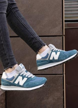 Жіночі кросівки нью беланс 574 сині з білим / new balance 574 blue white8 фото