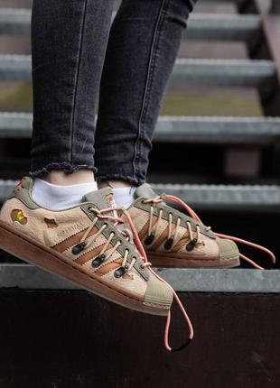 Женские кроссовки adidas superstar x melting sadness green brown8 фото