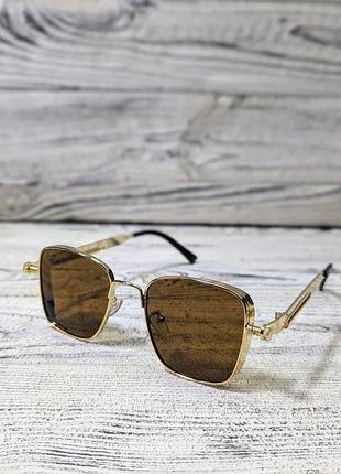 Солнцезащитные очки унисекс, коричневые в  металлической  золотистой оправе ( без бренда )