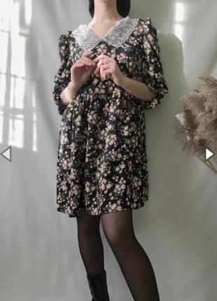 Красивое платье в цветочный принт с кружевным воротничком george m4 фото