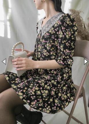 Красивое платье в цветочный принт с кружевным воротничком george m3 фото
