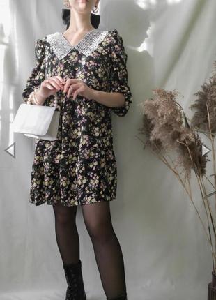 Красивое платье в цветочный принт с кружевным воротничком george m2 фото