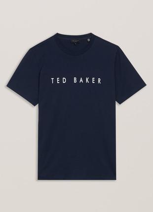 Темно-синя футболка базова футболка з написом ted baker хлопковая футболка синяя футболка брендовая футболка тишка1 фото