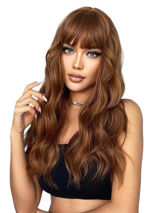 Парик длинный каштан с челкой, термоволокно dc 5065-1