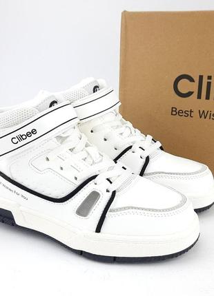 Kc510 white кросівки хайтопи дитячі для хлопчика білі на липучці white clibee