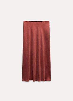 Атласная юбка zw collection средней длины zara