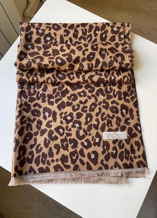 Шарф палантин кшеміровий леопардовий шоколадний коричневий