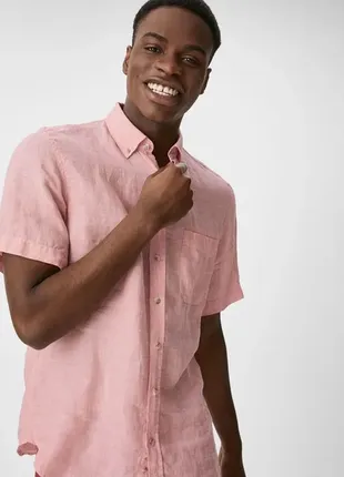 Рубашка от нидерландского бренда c&a в светло-розовом  цвете ( 100% лен )