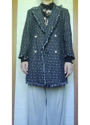 Облегчённое твидовое пальто жакет из твида от formula joven испания ☕ наш 42-44рр8 фото