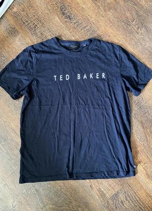 Темно-синя футболка базова футболка з написом ted baker хлопковая футболка синяя футболка брендовая футболка тишка2 фото