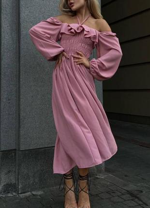 Женское летнее весеннее длинное платье-миди макси с рукавами💘  розовое красное черное масло оливковое. праздничное, вечернее, на выпускной, готическое1 фото