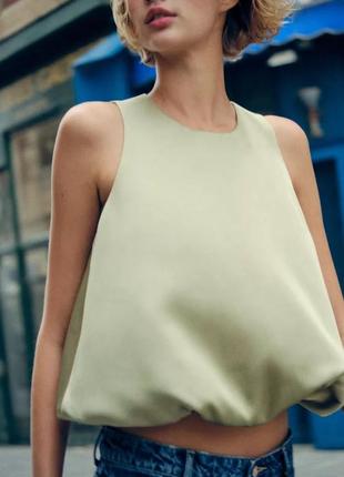 Топ зелений атласний топ балон zara new