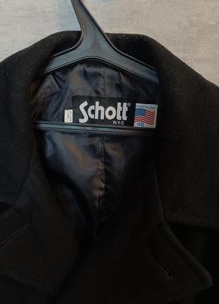 Чёрное шерстяное пальто морской бушлат schott pea coat made in usa9 фото