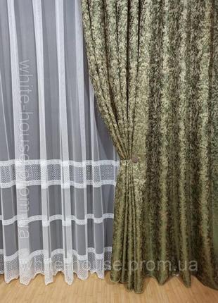 Шторы мраморные зеленые жаккард