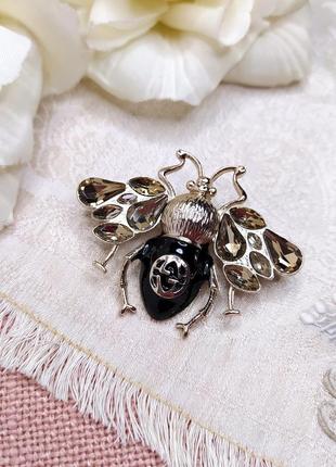 Стильна брош бджола в стилі гуччі, комаха муха емаль кристали