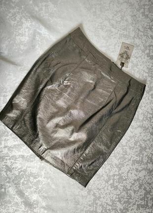 Спідниця коротка шкіра срібляста 48 р.