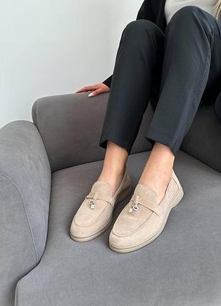 Женские замшевые туфли лоферы из бежевые натуральная замша,