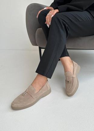 Женские замшевые туфли лоферы из бежевые натуральная замша,