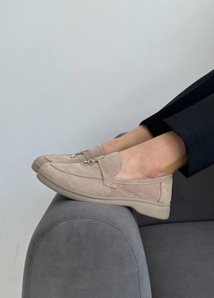 Женские замшевые туфли лоферы из бежевые натуральная замша,