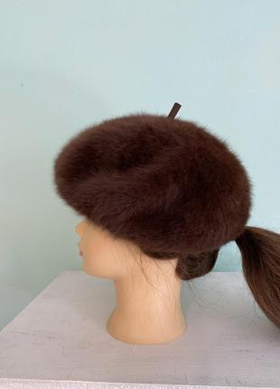 Берет з ангоркою коричневого кольору , kangol2 фото
