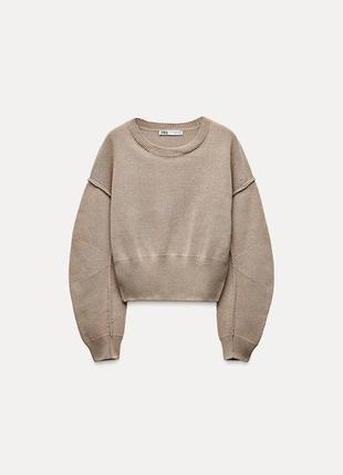Однотонний трикотажний светр з об'ємними рукавами zara
