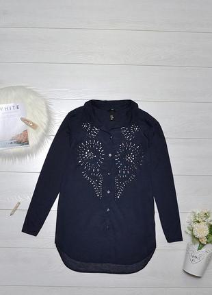 Красива синя комбінована блуза з оздобленням h&m.