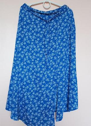 Синя в білі квіти довга натуральна спідниця, легенька квіткова спідничка, юбка цветочная 44-46 р.