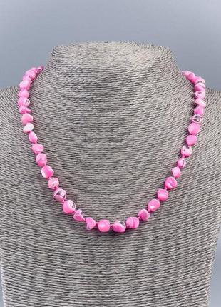 Ожерелье из натурального перламутра (тон.) малиновый округлая галтика d-8мм+- l-48см+-