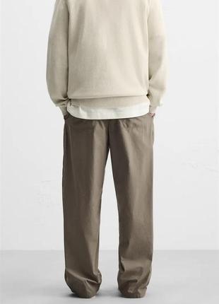Текстурированные бежевые брюки с защипами zara new