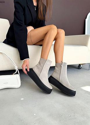 Ботинки, беж, натуральная замша, деми/ зима