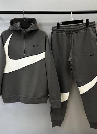 Мужской серый спортивный костюм оригинальный nike big swoosh