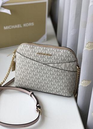 Сумка жіноча michael kors оригінал jet set travel medium dome crossbody bag біла в лого крос боді1 фото