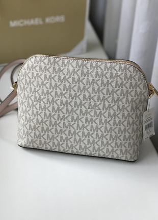 Сумка женская michael kors оригинал jet set travel medium logo dome crossbody bag белая в лого кросс боди4 фото