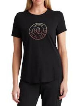 Футболка с крупной вышитой лого lauren ralph lauren черного цвета