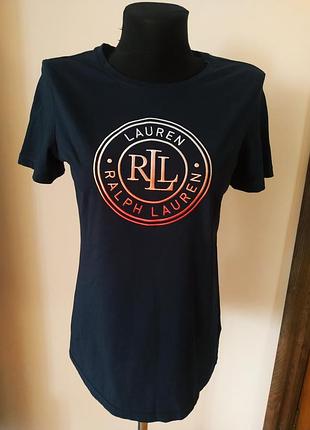 Футболка с крупной вышитой лого lauren ralph lauren черного цвета3 фото