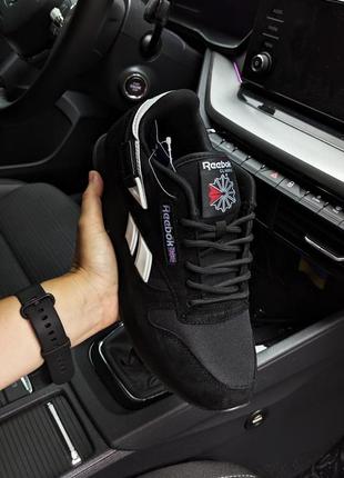 🔥мужские кроссовки reebok classic черные с белым🔥