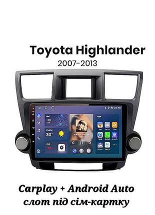 Магнитола android toyota highlander 2007-2013, 4/32, 8 ядер, carplay, слот под сим-карту + рамка!