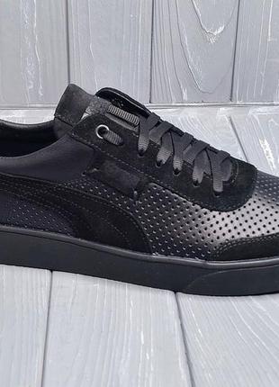 40-48рр!!! натуральна шкіра! чоловічі літні базові чорні кросівки/кеди!
