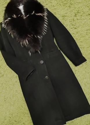 Пальто демісезонне,драпове, відстібний комір, песець