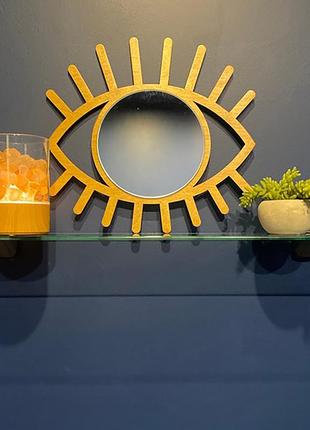 Декоративне біле дзеркало всевидяче око, дзеркало у формі ока з віями в дерев'яній рамі