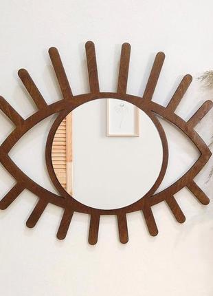 Декоративне біле дзеркало всевидяче око, дзеркало у формі ока з віями в дерев'яній рамі