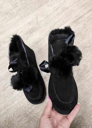 Угг мини черные замшевые сапоги. ugg bailey bow mini suede dark9 фото