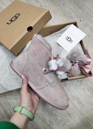 Угг мини женские розовые сапоги замшевые ugg bailey bow mini suede pink